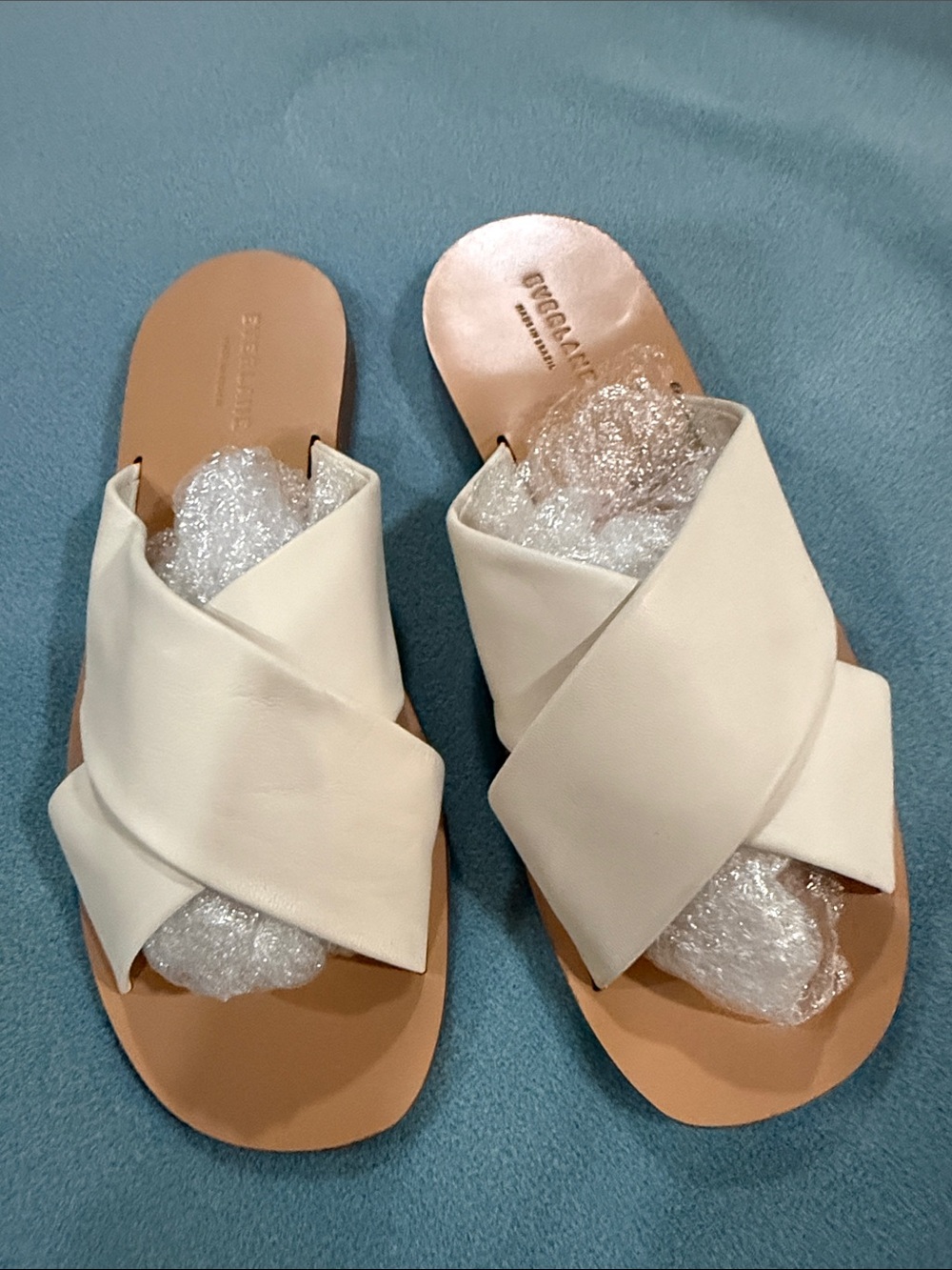 Everlane Cream Crisscross Leather Slide Sandals